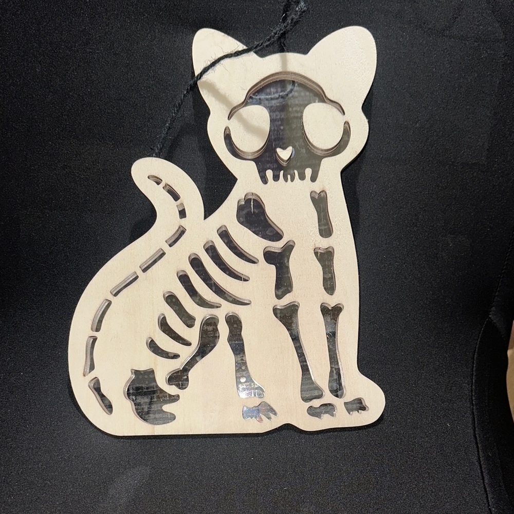 Skeleton Cat Wall Mirror Decor